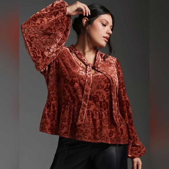 NWT Anthropologie Velvet Tie-Neck Blouse size M - Picture 1 of 13